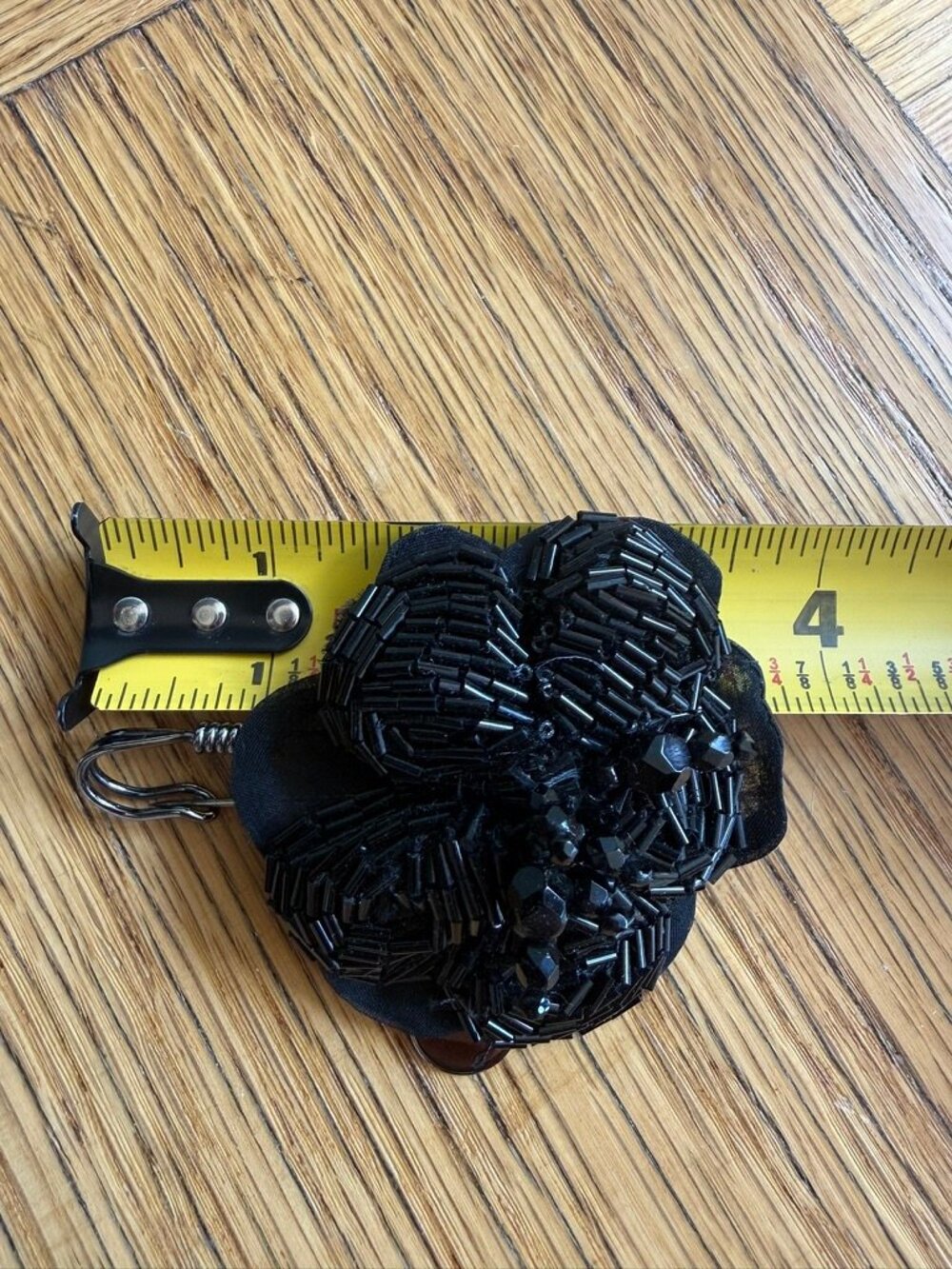 Prada Black Beaded Fabric Flower Brooch Pin, EUC - Picture 5 of 5